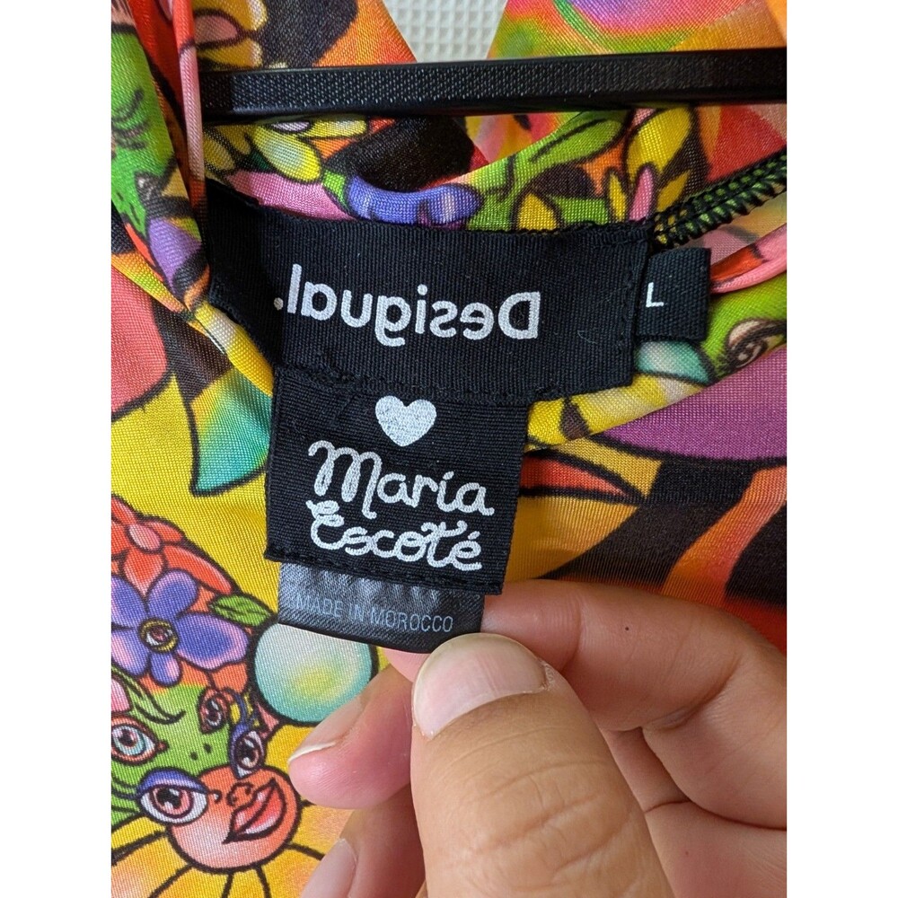 Desigual Womens Mesh Top Maria Escoté Mock Neck Multicolor Graffiti Graphic 0105 - Picture 3 of 7